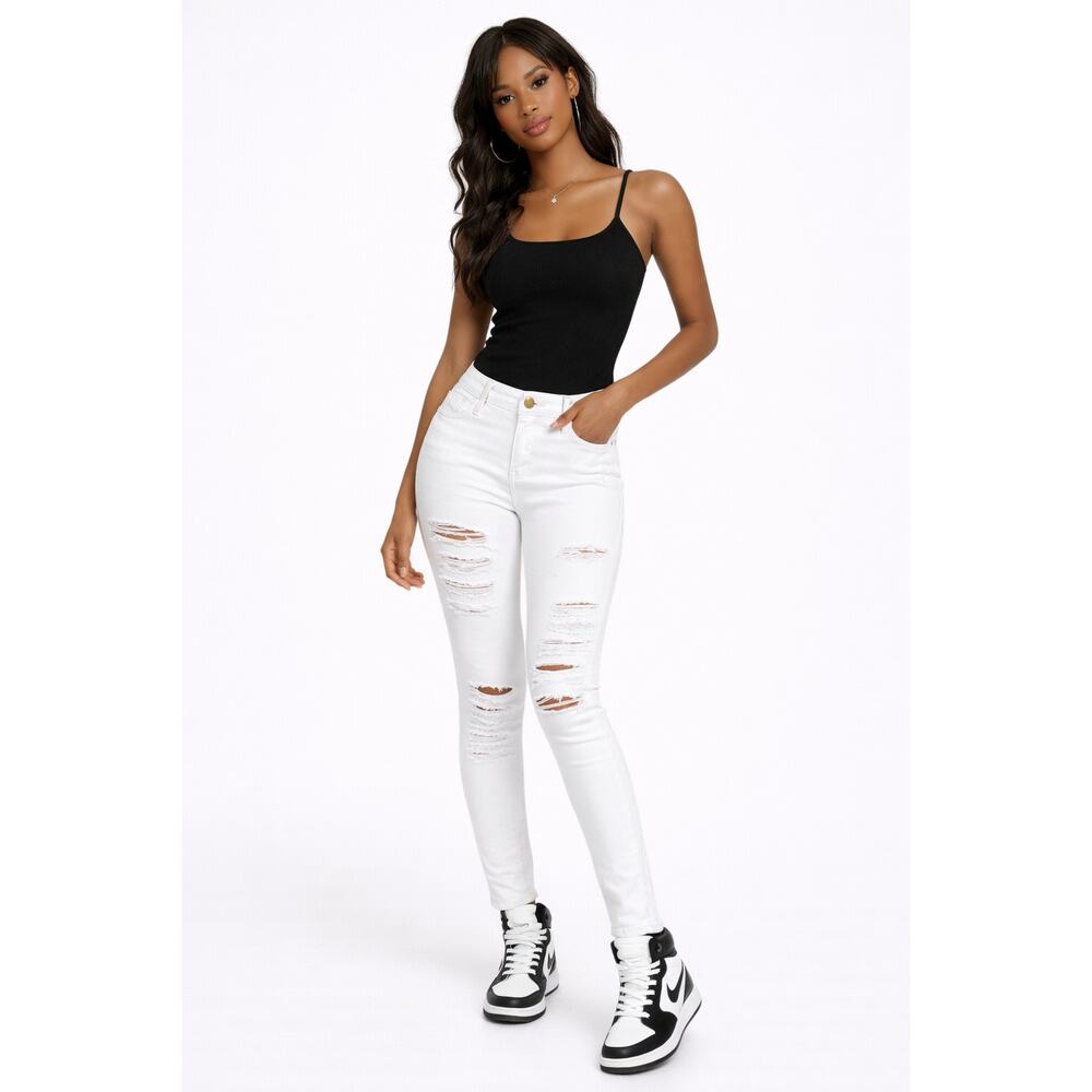 Frame Jeans Women Le Skinny De Jeanne Ripped Denim Stretch Pure White Size 30